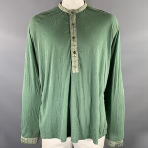 ACNE Size M Green Mixed Patterns Cotton Hemp Henley